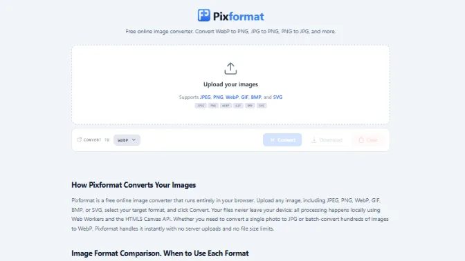 Interfaz de Pixformat, conversor de imágenes